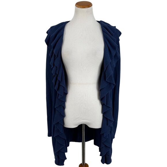 Vintage Y2K I.N.C Blue Ruffled Silk Cotton Cardigan | Coquette Minimalist Boho M - Picture 11 of 14